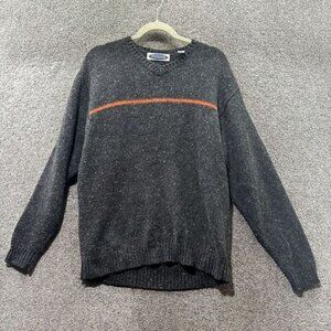 VTG Express Pullover‎ V Neck Sweater Men Medium Gray Knit Grampa Wool Blend